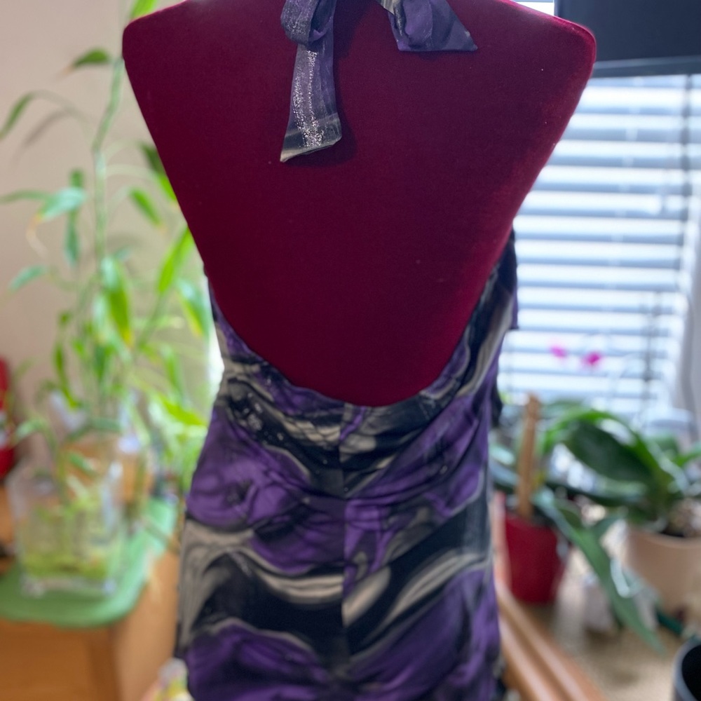 Marbled Satiny Sparkle design: Halter Tie Sparkle Tierred Ruffled Top VTG - Picture 7 of 9